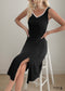 Black and white contrast suspender set slit skirt